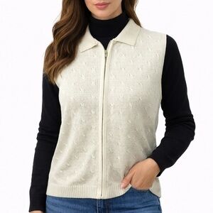 Hampshire Studio  Cream White Zip Collar Vest NWT